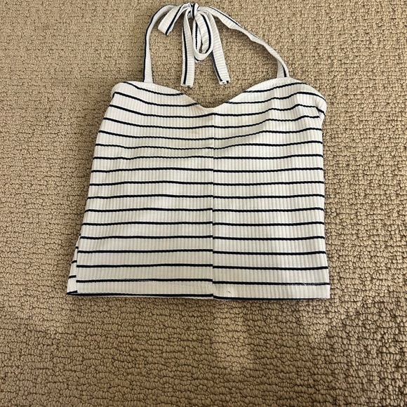 Garage White and Black Striped Crop Top - Picture 1 of 4